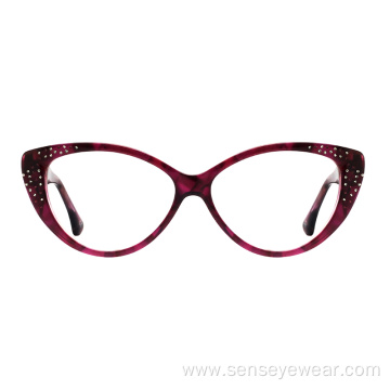 Luxury Diamond Cat Eye Acetate Optical Frame Glasses